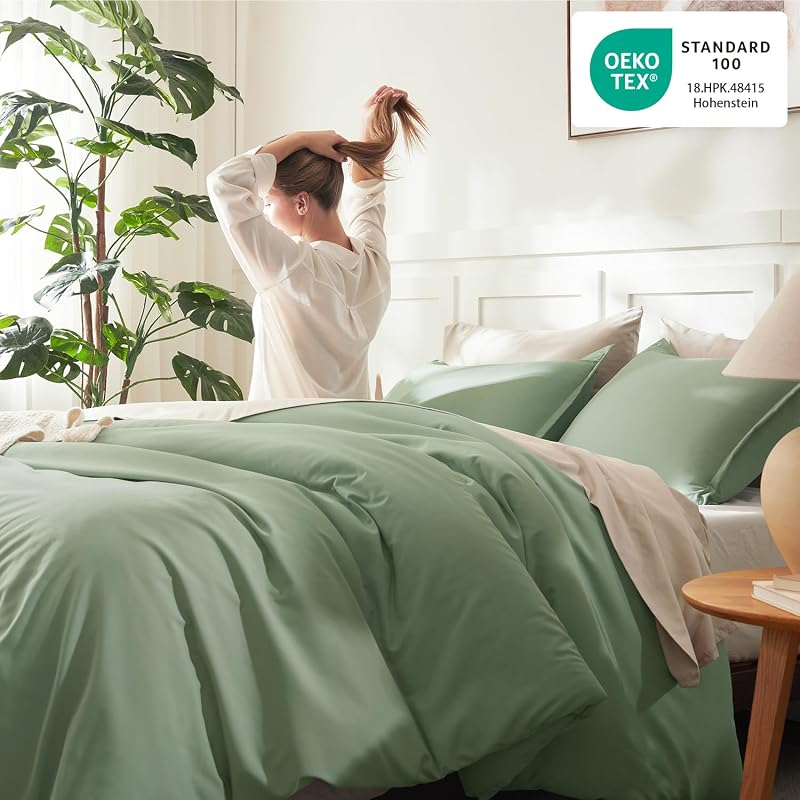 Litanika King Comforter Set Sage Green, 3 Pieces Lightweight Solid Bed Set image 4
