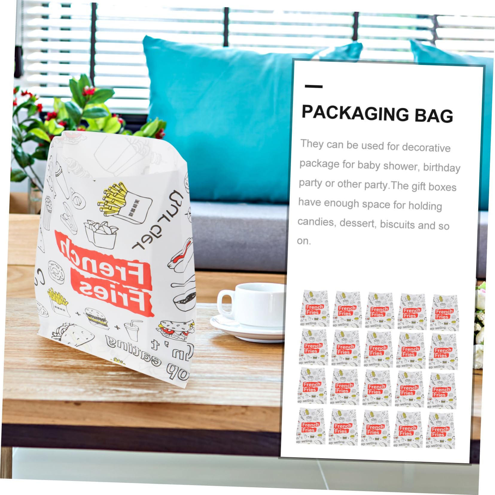 Bolsas de Papel Desechables para Patatas Fritas 300 Unidades | Envoltorio para Merienda y Bocadillos, Papel Antigrasa, Formato Temporal para Snacks y Frituras