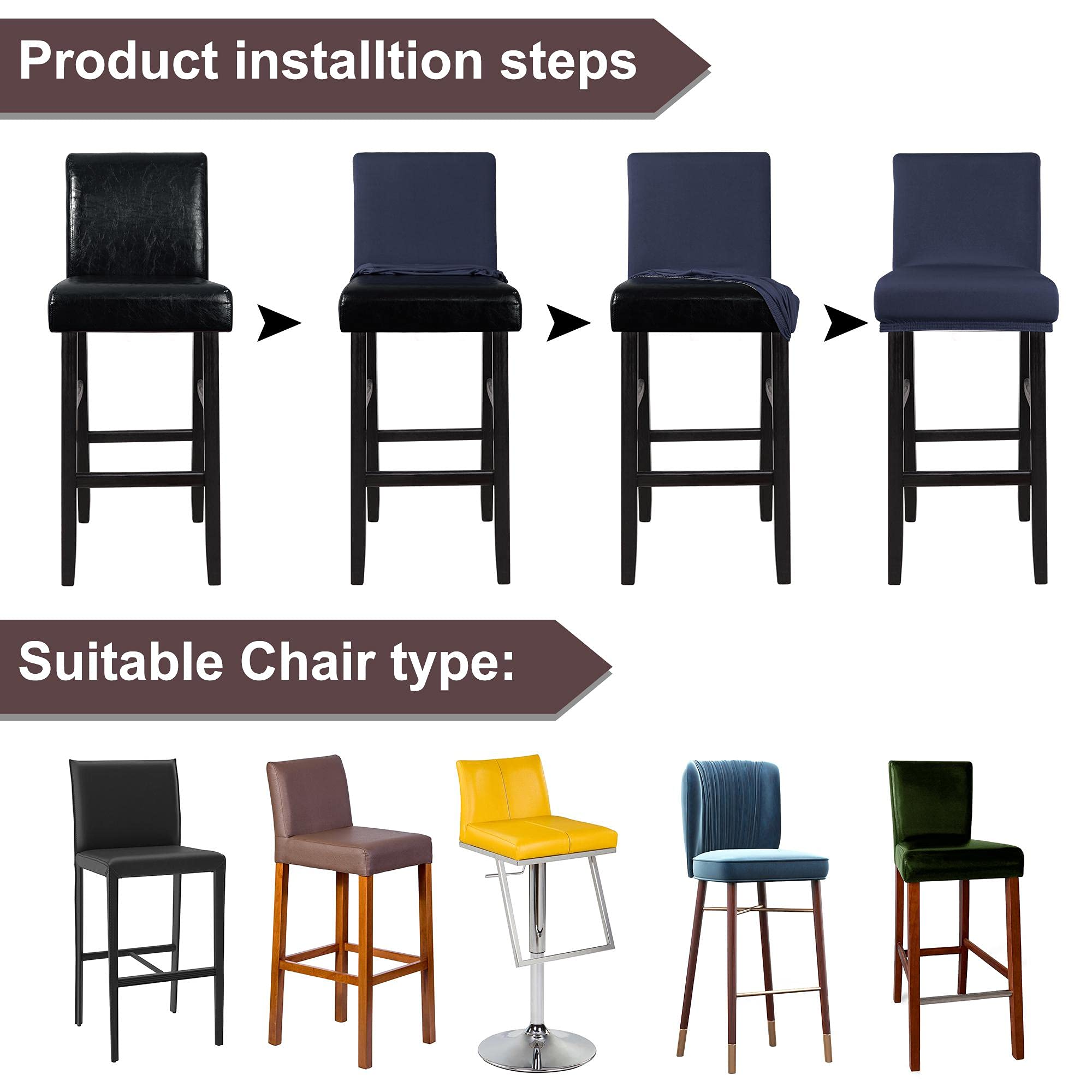 PiccoCasa Juego de 4 Fundas para taburetes de Bar con Parte Inferior elástica, Fundas elásticas y extraíbles para sillas de Comedor para mostrador de Pub, Fundas Protectoras de Elastano para sillas