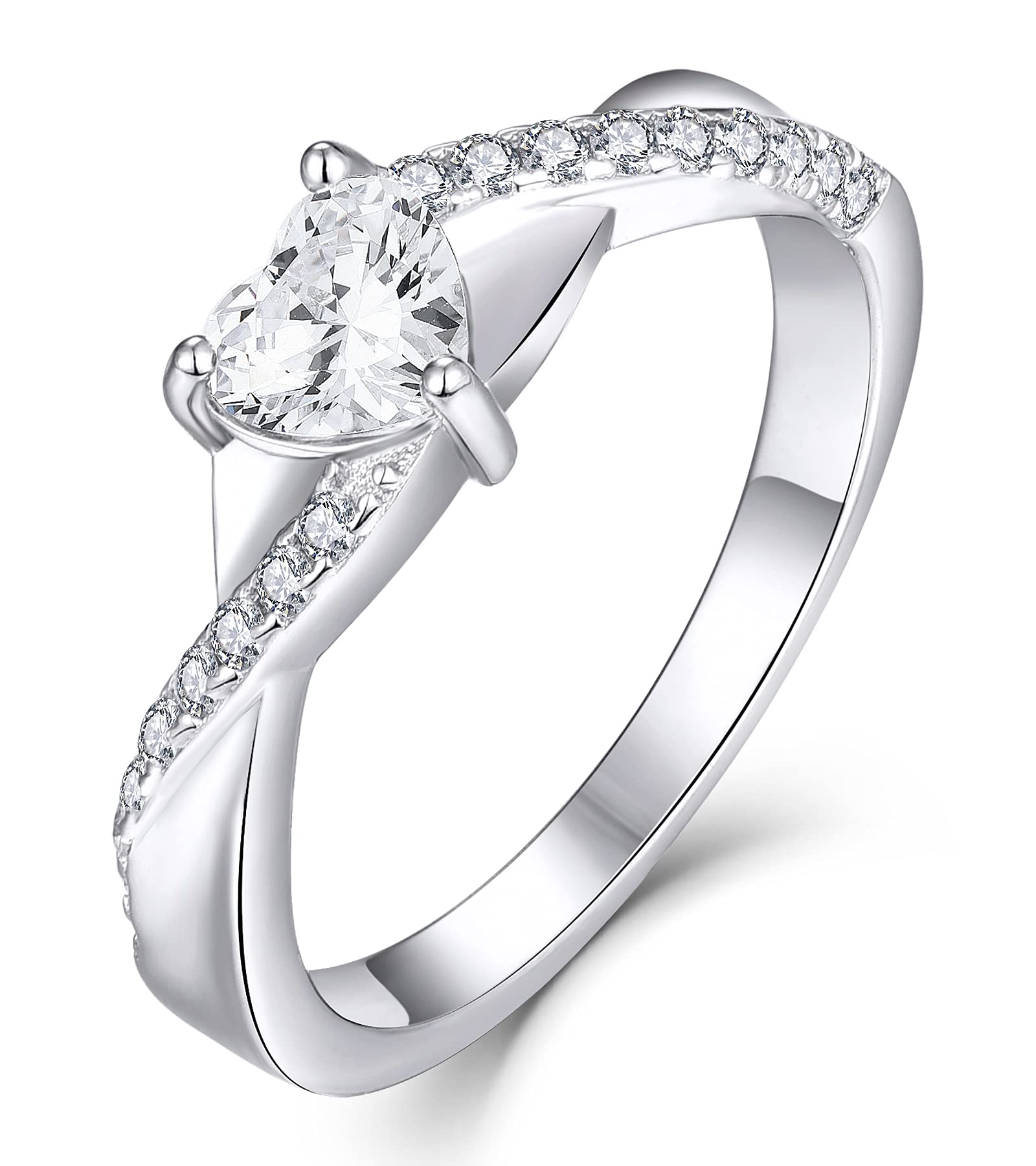 YLAnillo de Compromiso Corazón Plata de Ley 925 con 12 Piedras de Nacimiento de Circonita Solitario Infinito Anillo de Boda para Mujer Novia