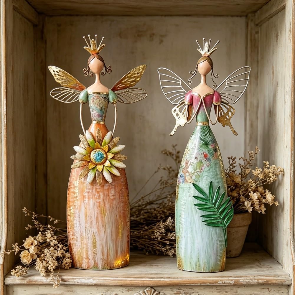 Skurrile Feengarten-Metall-Statuen, 2er-Set, verzauberte Engel-Dekoration, Feen-Figur, Heimdekoration, Metallkunst-Dekoration für Zuhause, Büro, Buch, selbst als Tischdekoration