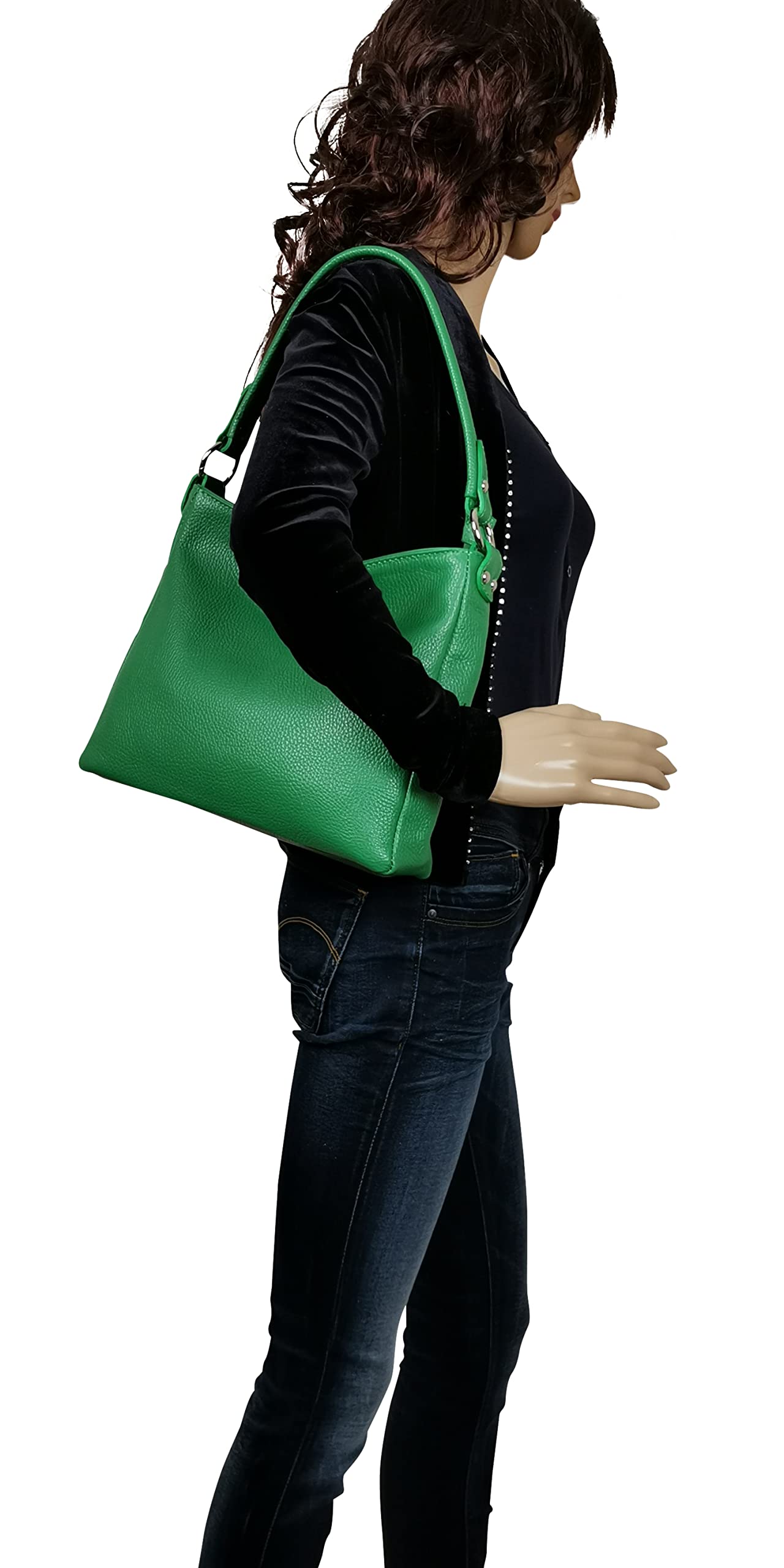 AMBRA Moda GL35 - Borsa a mano, borsa a spalla, borsa a tracolla donna in vera pelle vacchetta grana