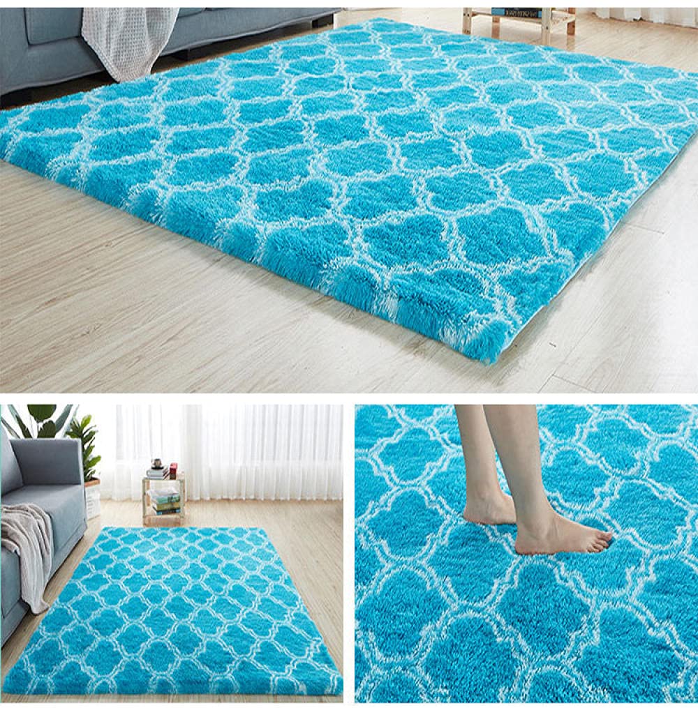 GZQIAWY Fluffy Tie Dye Carpets For Bedroom Decor Modern Home Floor Mat Large Washable in the Living Room Soft White Shaggy Rug Rhombus-sky blue 60 X 100 cm
