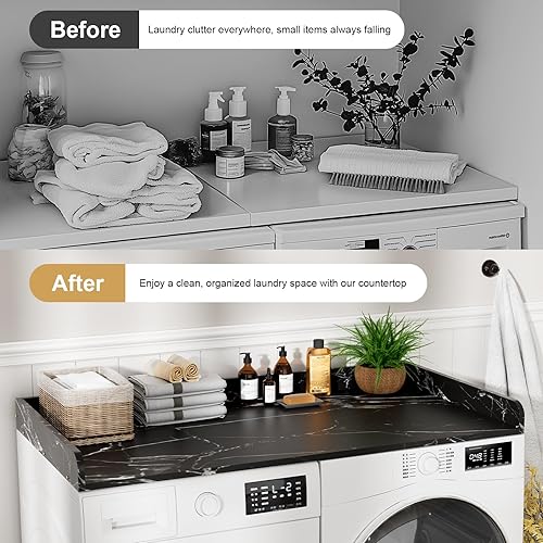 Vista 6 de Washer Dryer Countertop, 27.5 x 54 Inch Washer and Dryer Countertop for Laundry Room Organization with Edge Wooden, Black Marble