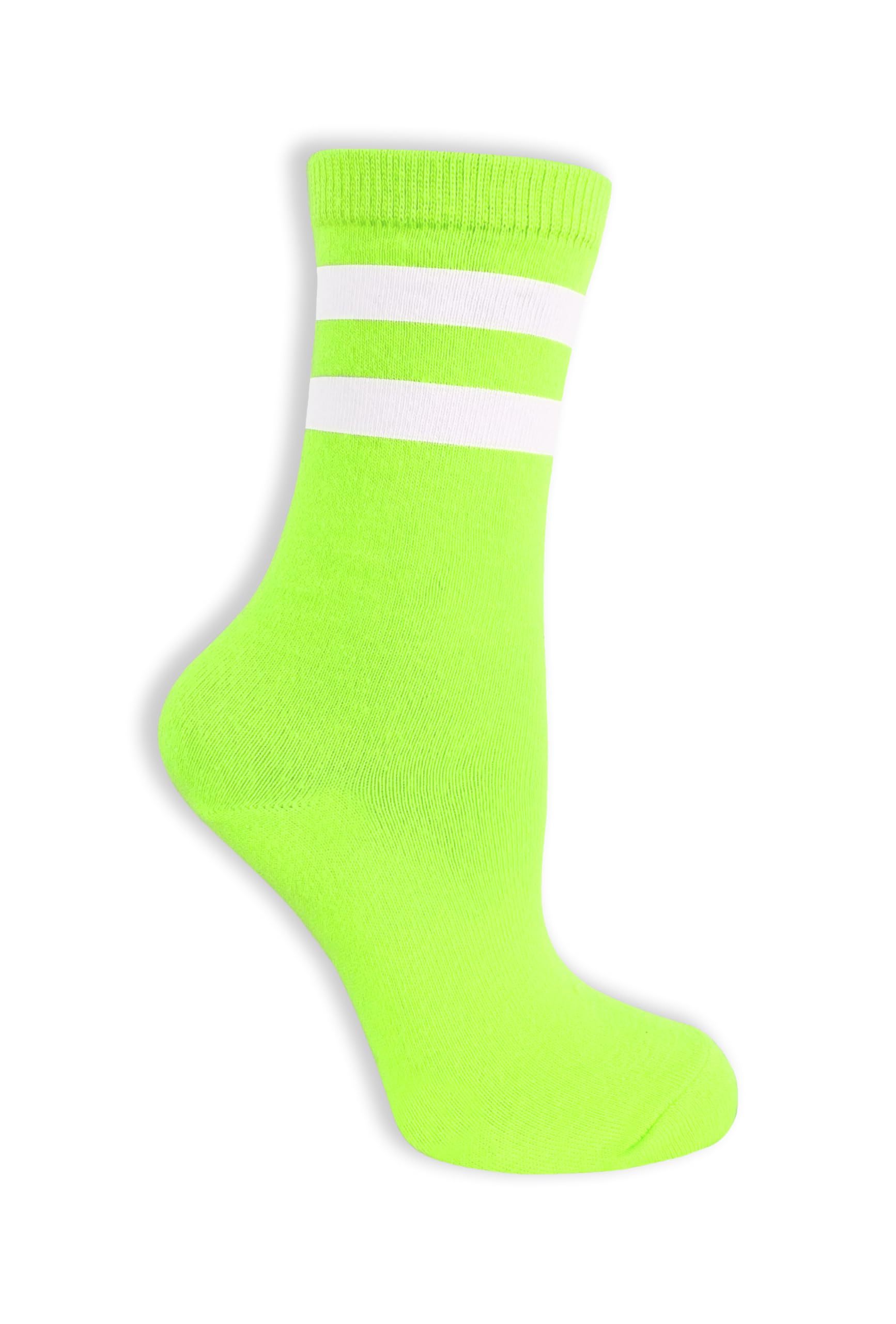 NEON NATION Unisex Adult Size Colored Mid Calf High Sock with Two Colored Stripes