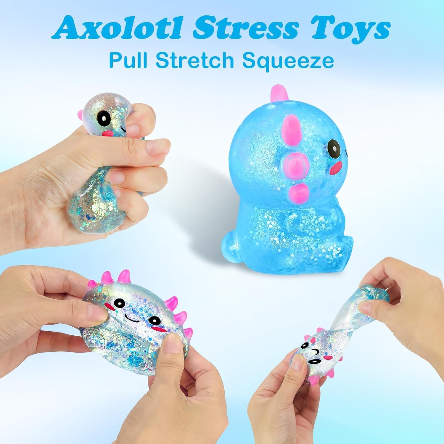 Axolotl Squish-y Stress Relief Toy Glitter Fidget Toys Cute Malts Sugar Axolotl Toy Fidget Toys Adults Fidget-Toy for Kids Youth Adult Party Favors Anxiety Relief Squish-y-Toys #Blue - Image 3