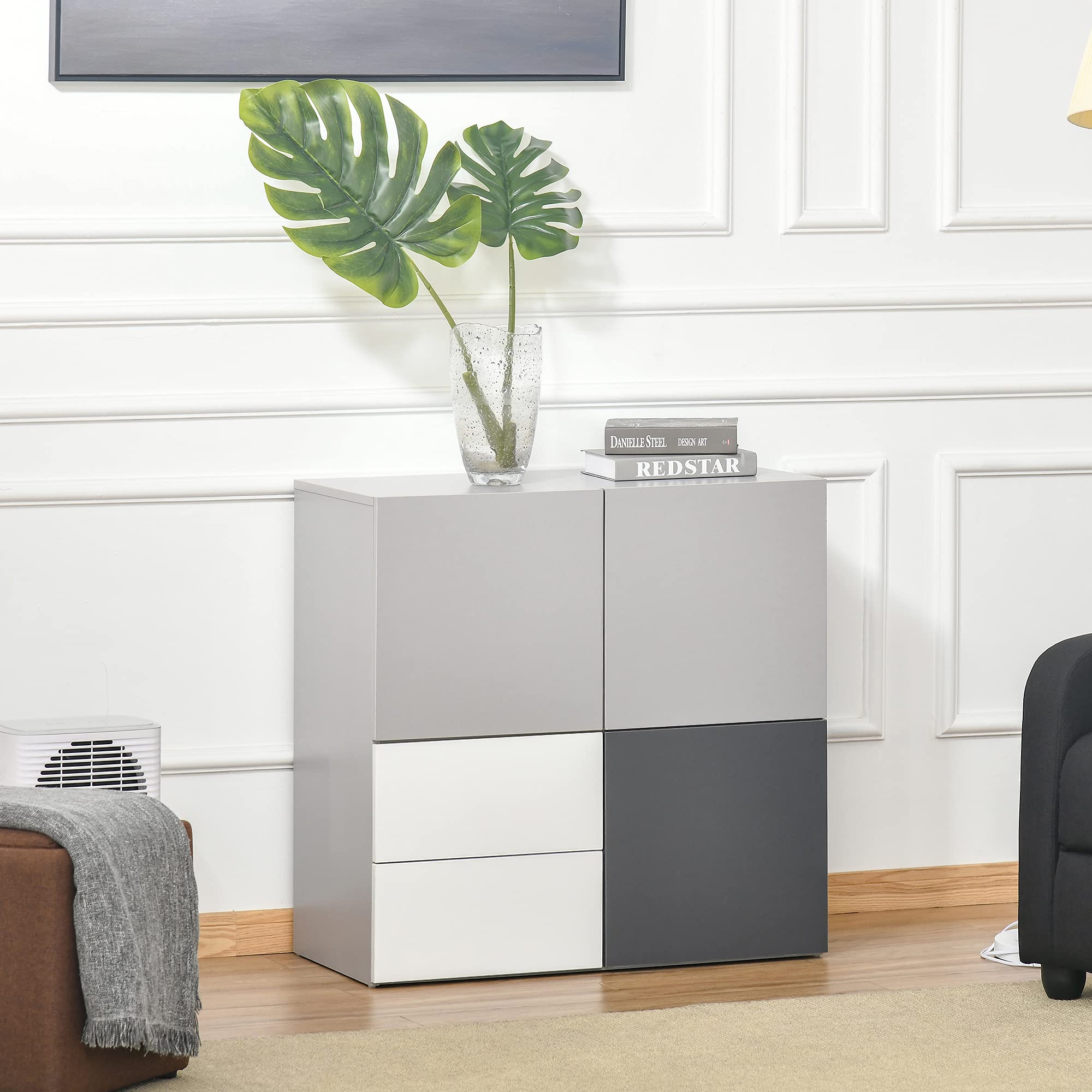HOMCOM Armadietto Multiuso con Cassetti e Ante in Legno, per Ufficio | Mobile per Soggiorno, Camera da Letto