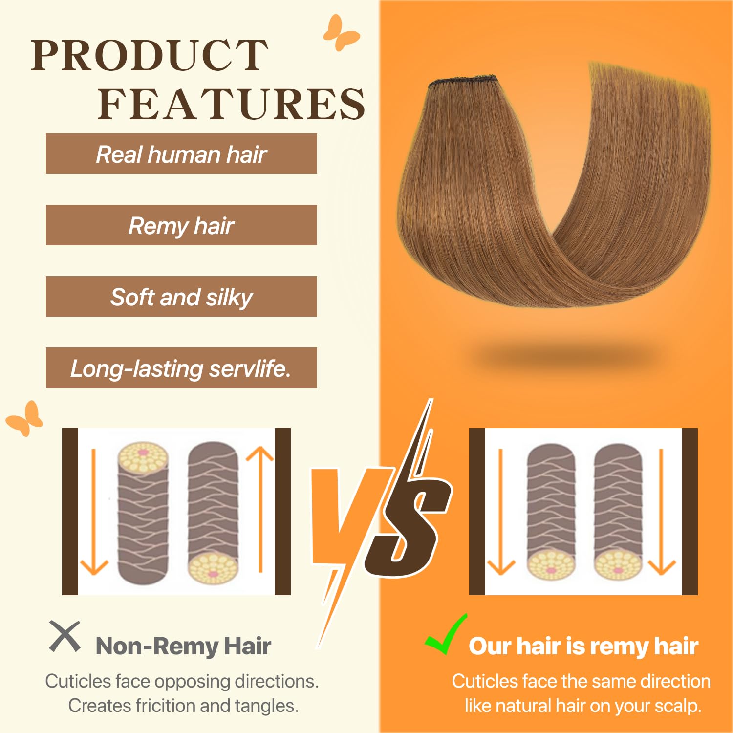 TESS Halo & Clip in Hair Extension 100% Real Human Hair Wig One Piece Adjustable Invisible Transparent Wire with 2 Secure Clips for Women UK #06 Light Brown 16 inch 65g - Image 2