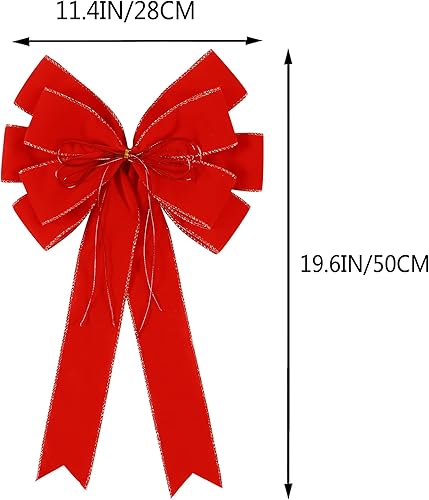 Miniatura 2 de Paquete de 2 lazos rojos de Navidad para decoraciones al aire libre, lazo grande de terciopelo para corona de 12"x20" con cuerda brillante borde