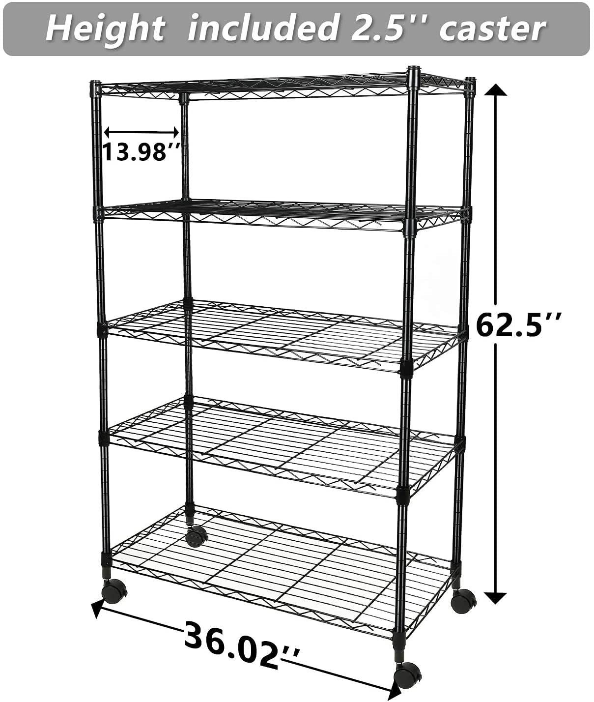Simple Deluxe 5-Tier Heavy Duty Storage Shelving Unit ,Black,36Lx14Wx60H inch, 2 Pack