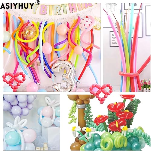 Miniatura 90 de Paquete de 260 globos largos, 100 globos negros de animales torcidos, globos mágicos largos de látex grueso para modelos de animales, Halloween