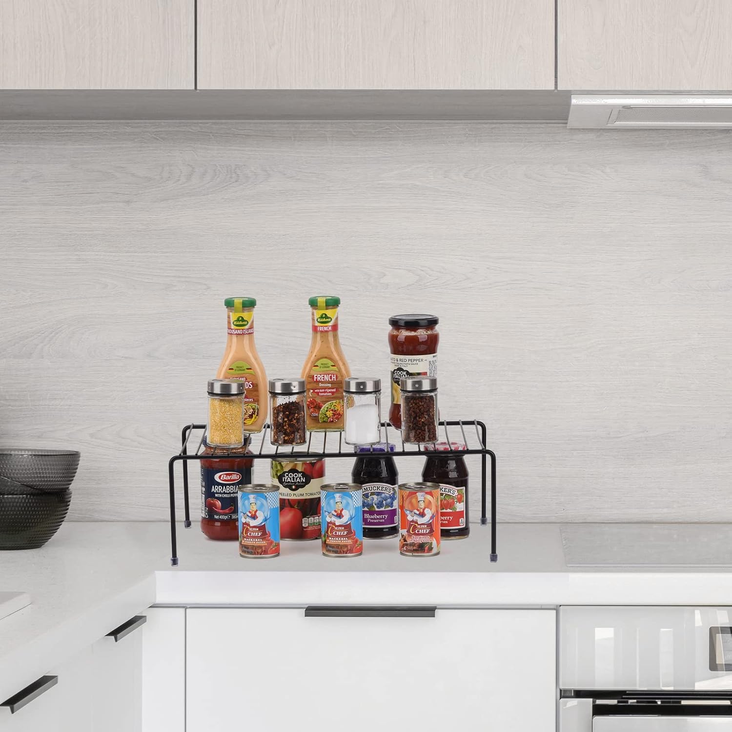 Large (16.1 x 10.2 Inch) Cabinet Storage Shelf Rack, Shelves，Kitchen Counter and Cabinet Shelf, Storage Rack Organizer for Kitchen, Fridge, Cabinet, Bathroom Cupboard (Black, 4)