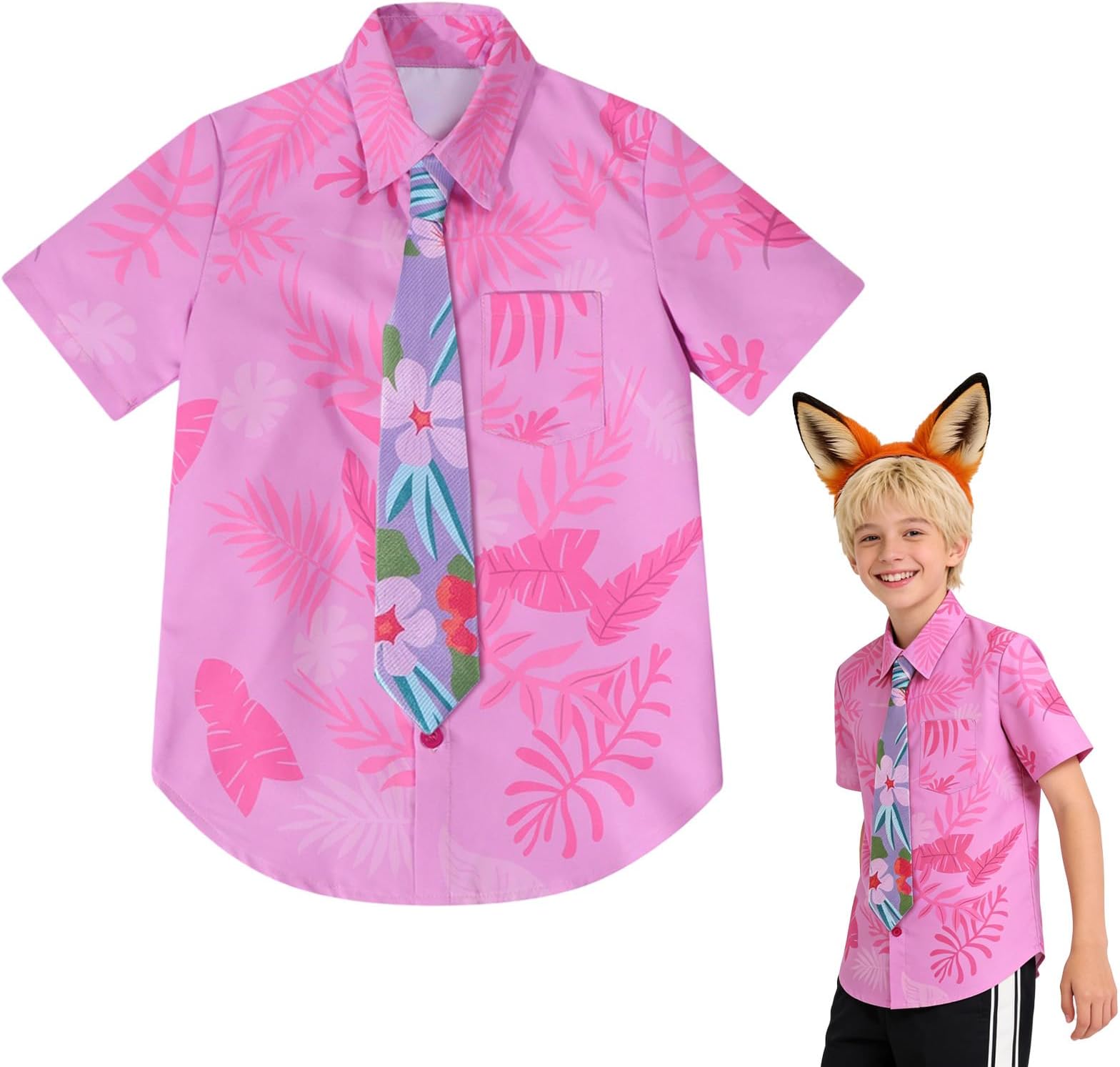 Anime Cosplay Costume Shirt Tie Set, Hawaiian Shirt for Children, Printed Tie, for Cosplay, Carnivals, Parties and Shows