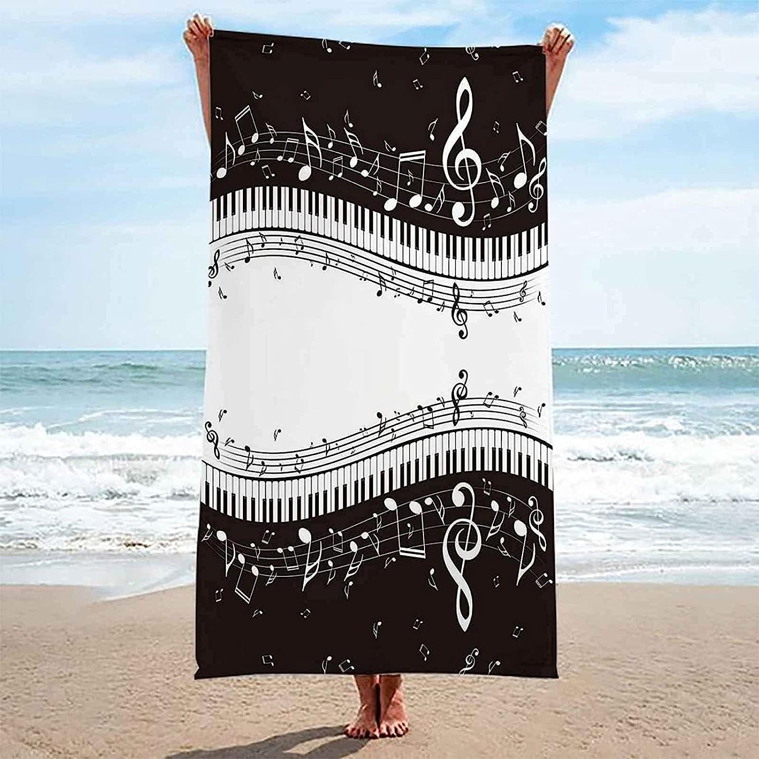 Strandtuch Musikklavier Mit Schwarzen Und Weißen Tasten 3D Badetuch Mikrofaser Campingtuch Schnelltrocknendes Handtuch Sandfrei Ultraweiches Reisehandtuch Tragbar Badetuch Für Reisen Strand Schw -1G7L
