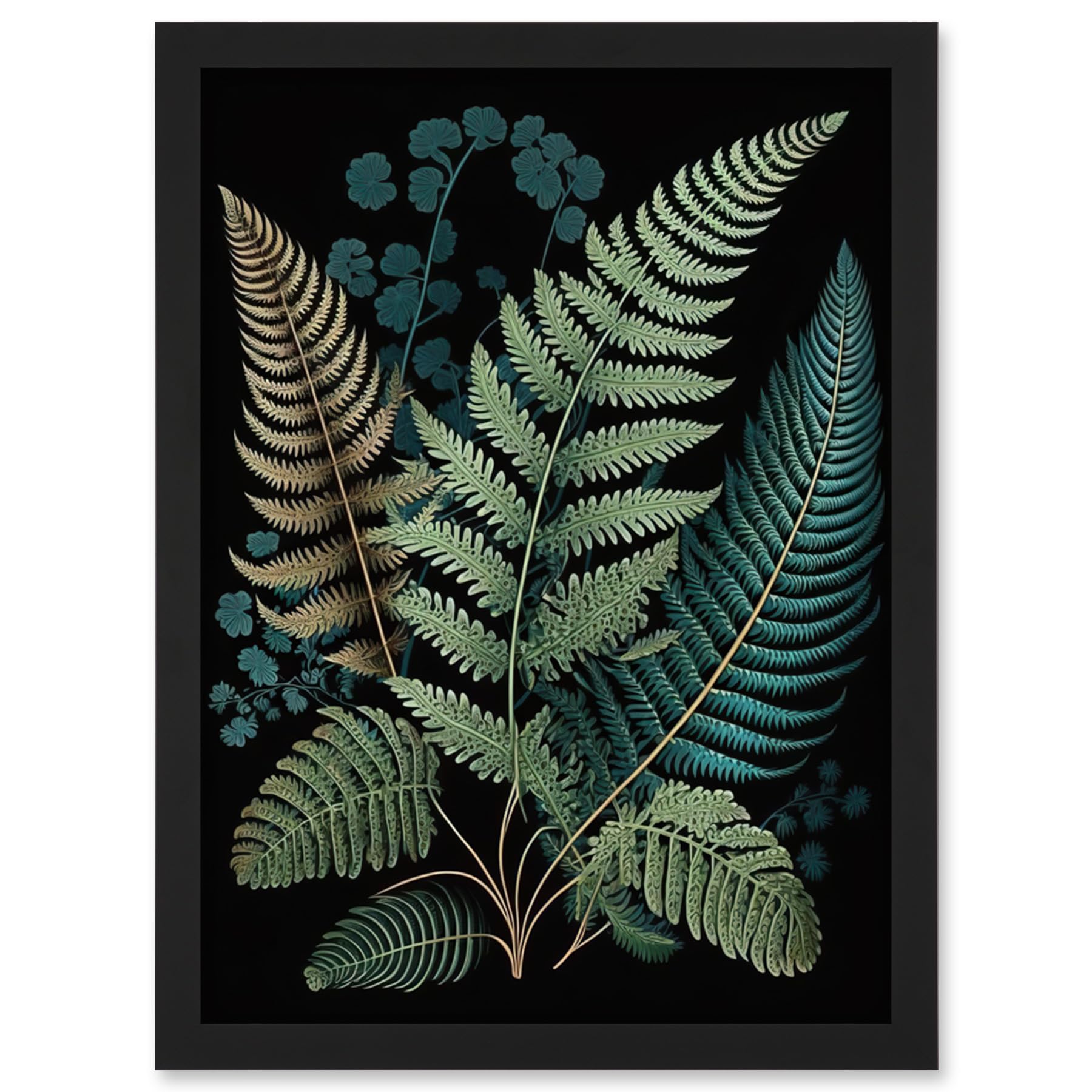 Artery8 Detailed Leaves Fern Fronds Botanical Illustration Artwork Framed Wall Art Print A4