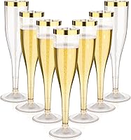Vista 1 de Goodluck Paquete de 48 copas de champán de plástico con purpurina dorada de 6.5 onzas con borde dorado, vasos desechables de champán para brindis