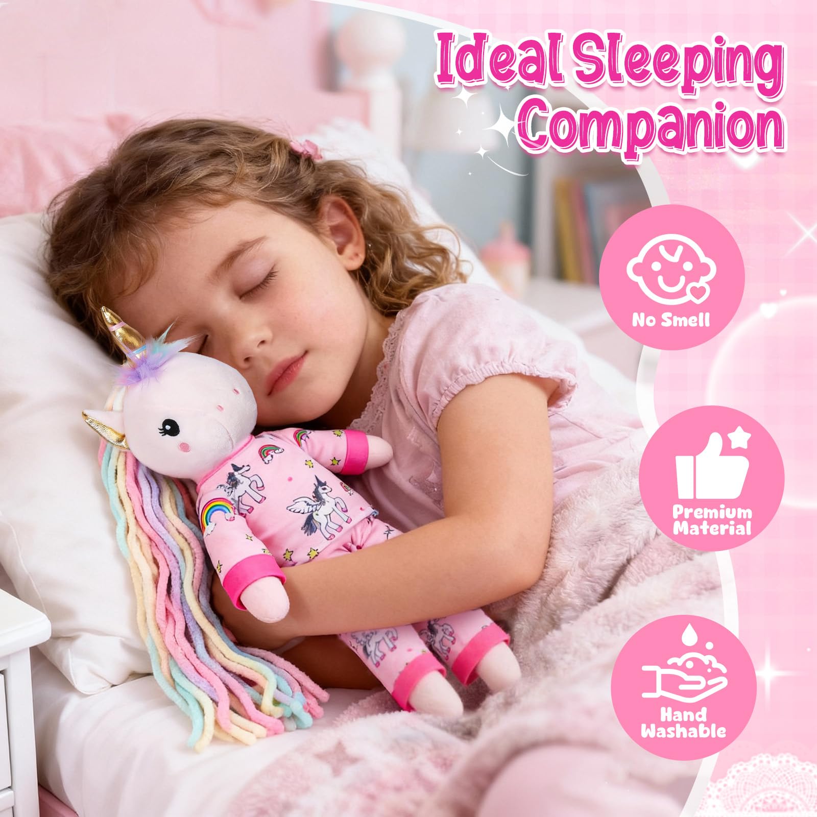 Peluche Unicorno Bambina Regalo, 43cm Peluche Unicorno Giocattolo Set con 3 Cambio di Vestiti & Borsetta, Unicorno Bambola da Vestire Compleanno Natale Regalo per Bambina 3 4 5 6 7 8 Anni