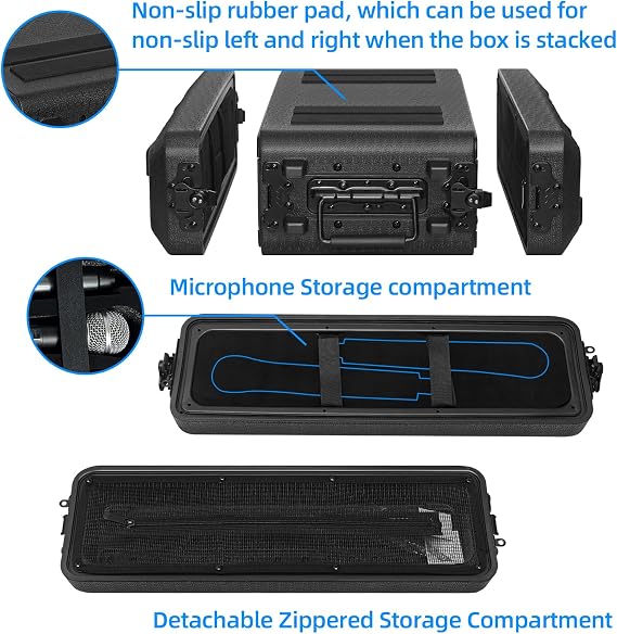 2U Rack Case Shallow 12 Depth, 19 Rackmount Flight Cases Easy Installation Portable Carry Watertight Dust Proof 2 Space Shockproof Mount Racks with Microphone Compartments Space Saving