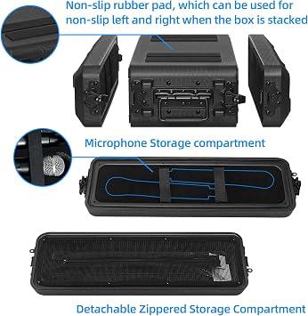 2U Rack Case Shallow 12 Depth, 19 Rackmount Flight Cases Easy Installation Portable Carry Watertight Dust Proof 2 Space Shockproof Mount Racks with Microphone Compartments Space Saving