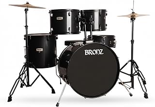 ARCTIC Bronze 5 Piece Complete Acoustic Drum Kit/Drumset with drumsticks, Cymbals and throne With Hardware. Best Sounding shells, most durable build. (Black) (BDS-501-BK)