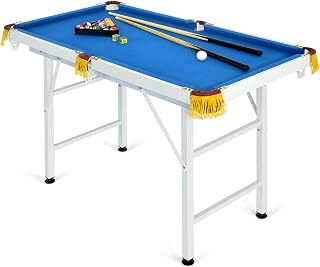 Goplus 47"/48‘’ Folding Billiard Table, Mini Pool Game Table with 2 Cue Sticks, 16 Balls, Triangle, Chalk, Indoor Portable Compact Pool Table for Kids Adults Family