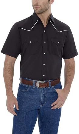 ELY Cattleman Mens Short Sleeve Solid Western Shirt with Contrast PipingButton Down Shirt