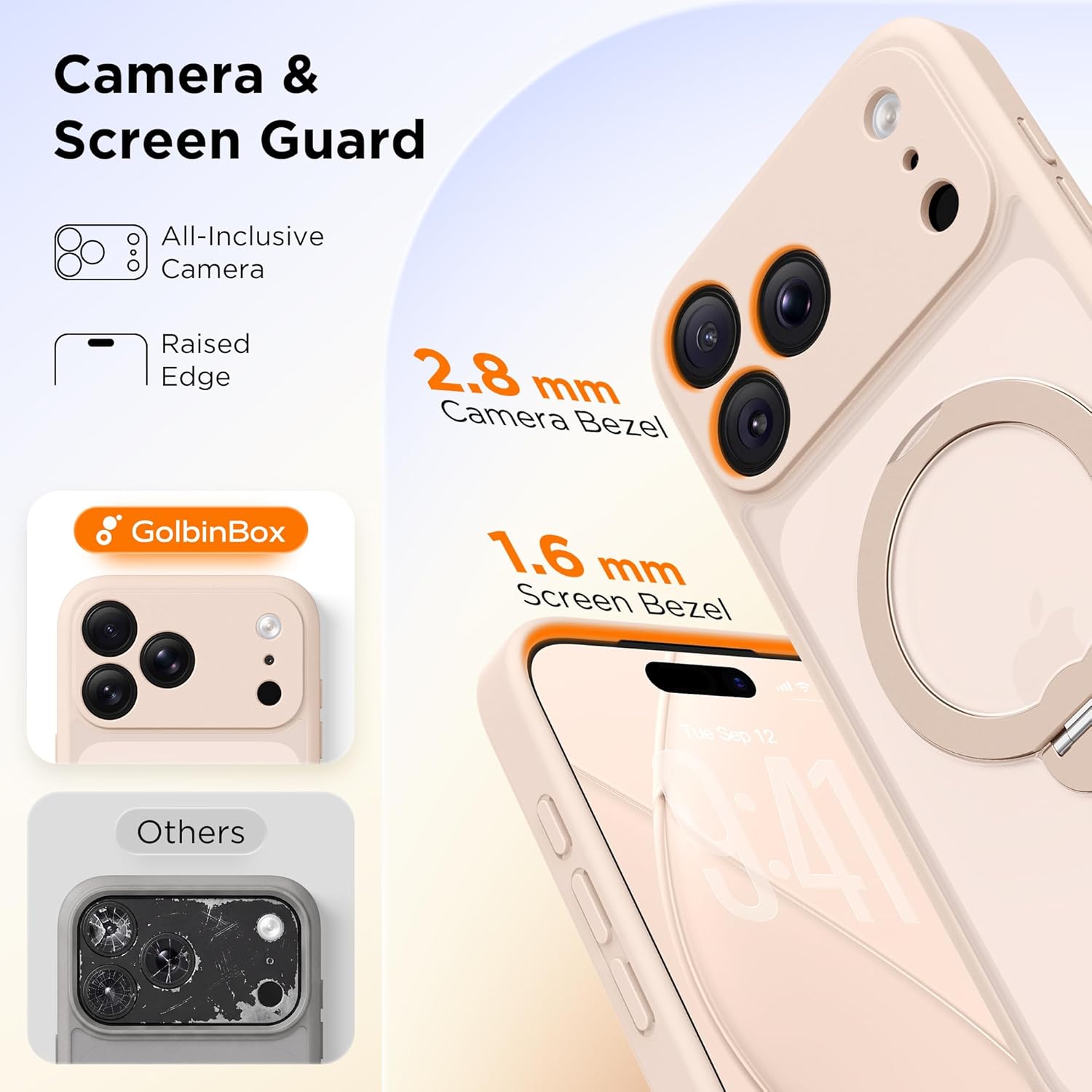 GolbinBox 360° Spin Magnetic Stand for iPhone 17 Pro Max Case, [Compatible with MagSafe] [Full Camera Protection] [16FT Military Drop Protection], Silm Translucent Matte Phone Case, Rose Gold - Image 7