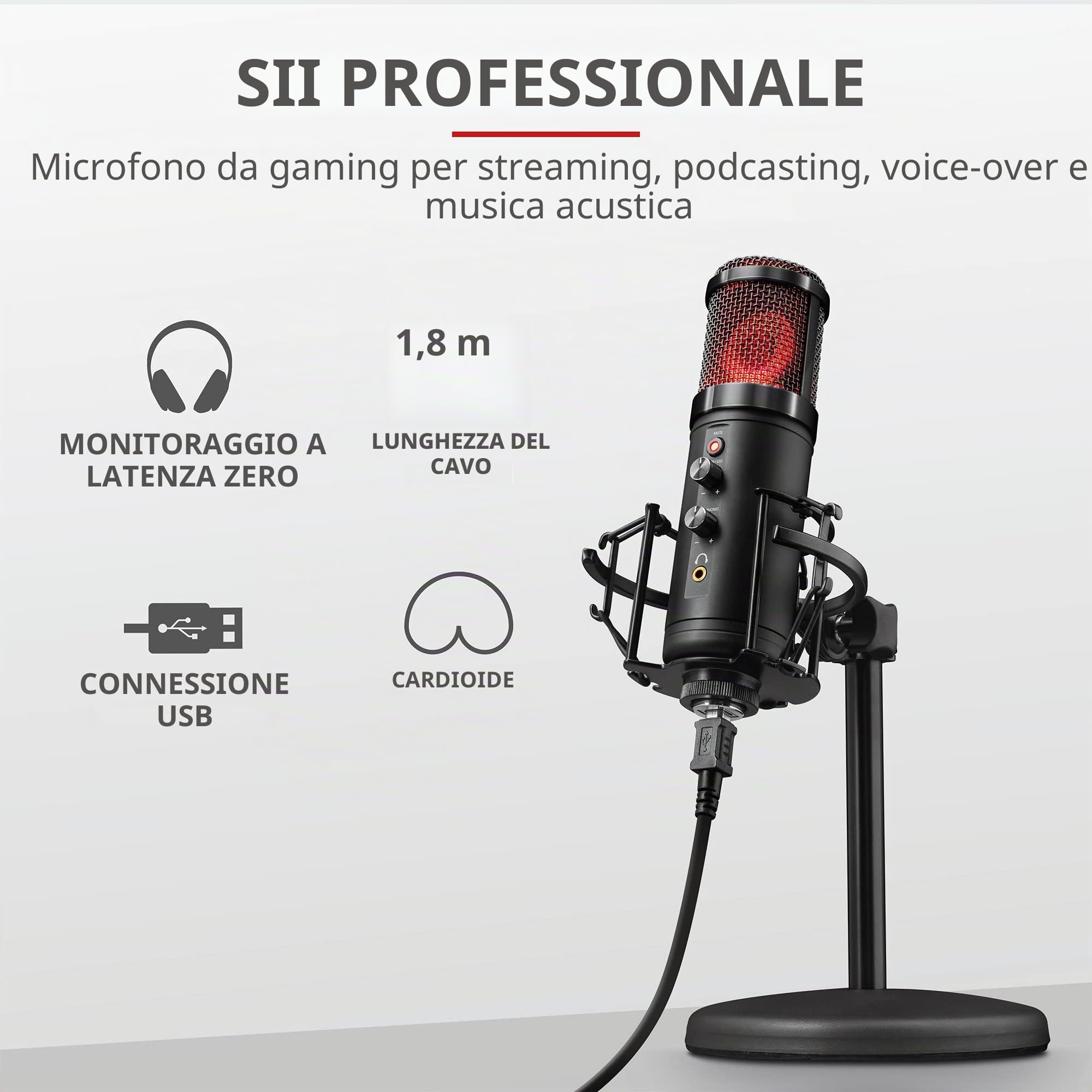 Trust Gaming GXT 256 Exxo Microfono USB per Streaming con Shock-mount e Filtro Pop, Pattern Cardioide, Microfono per PC, PS4, PS5, Vlog, Podcasting - Nero