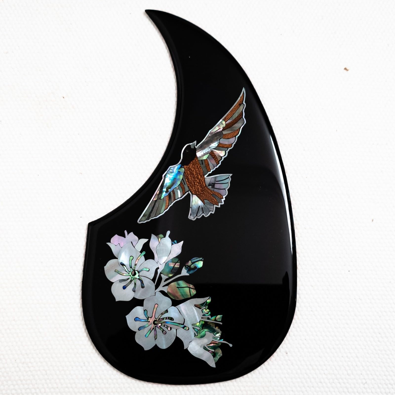 Pickguard do gitary akustycznej do Martin D45 Style 102-106 cm, dreadnought, prawdziwy ptak Abalone i kwiatowa wkładka, samoprzylepna osłona chroniąca przed zarysowaniem, czarna
