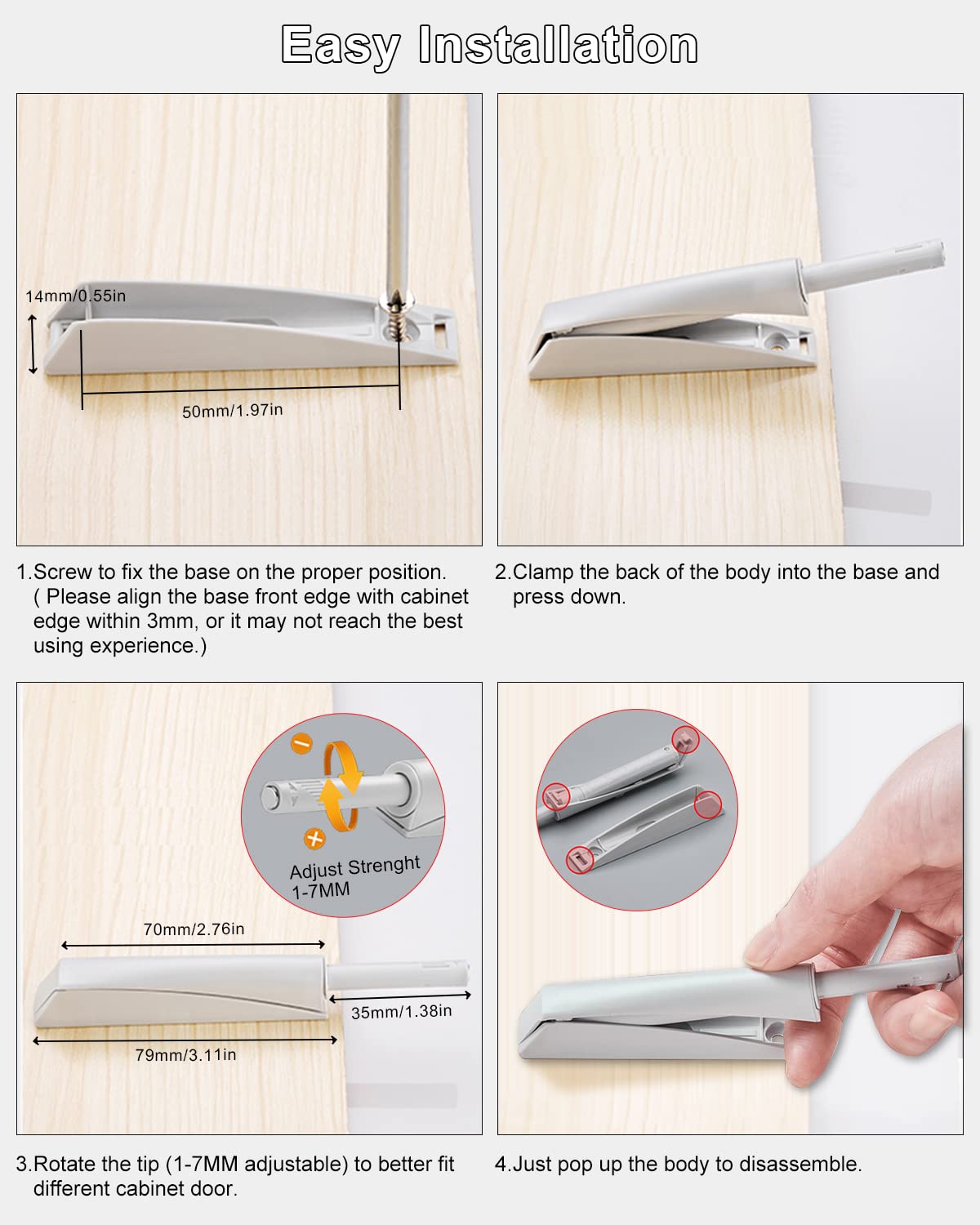 Push to Open Door Catches Jiayi 2 Pack Cupboard Push Open Door Latch Touch Open Catches