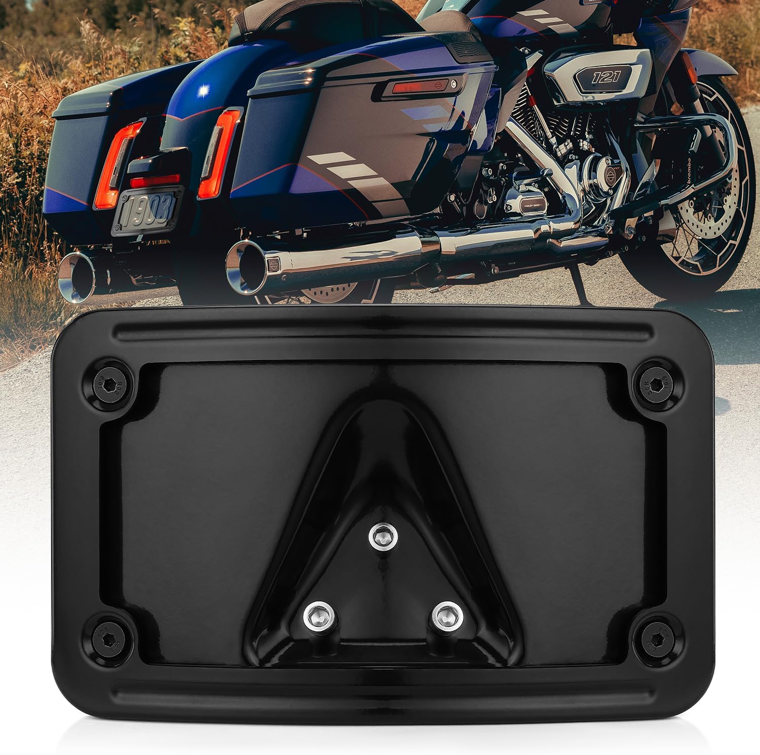 3148 OKLPF Curved Laydown License Plate Mount Frame Compatible with Harley Davidson Motorcycle - Rear License Plate Bracket,with 3-Hole for Easy Installation,Side Holder (Black) OEM # 3148