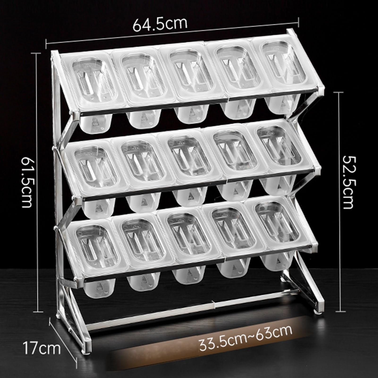 Étagère à épices commerciale extensible en acier inoxydable pour cuisine, garde-manger, buffet, assaisonnement, sauce, salade, confiture, ingrédients, distributeur de nourriture (15 compartiments-D)