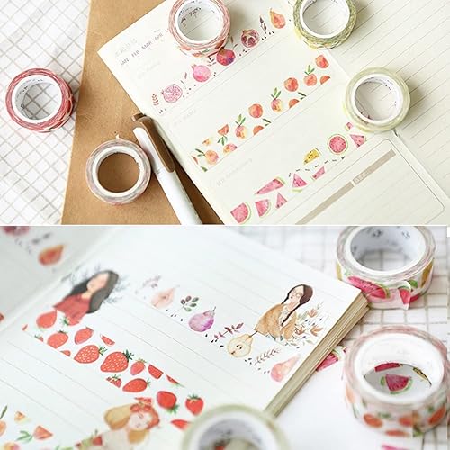 Miniatura 8 de YUBBAEX Juego de 6 rollos de cinta adhesiva washi para plantas, frutas y flores, cinta adhesiva decorativa para artes, manualidades, suministros de