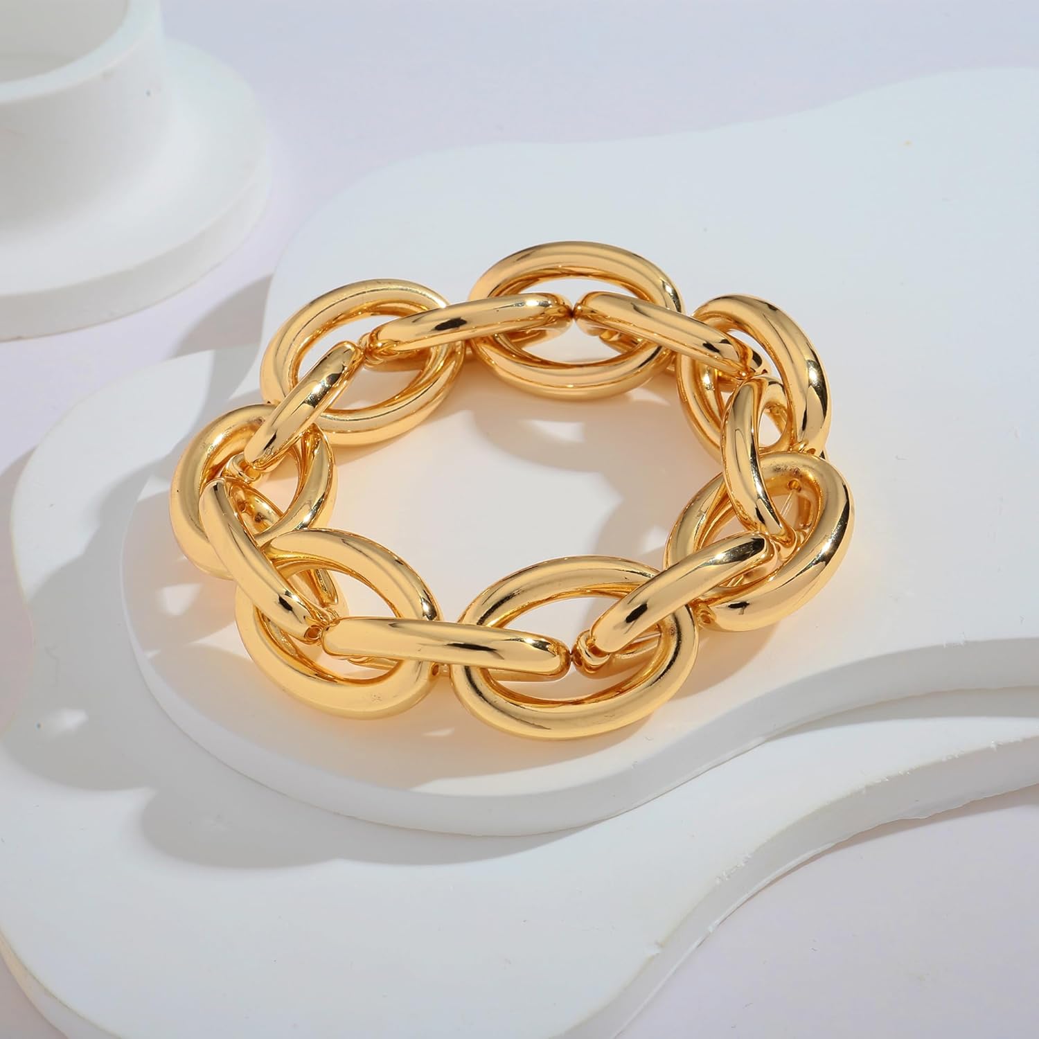 WOWORAMA Chunky Chain Bracelet for Women Adjustable Elastic Stretch Link Bracelets Thick Chunky Link Statement Bracelet Gold/Silver - Image 3