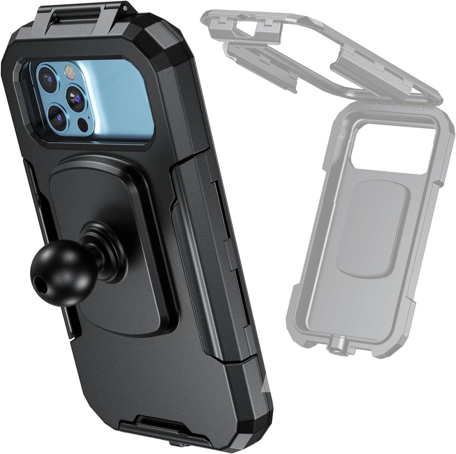 iMESTOU IP66 Waterproof Bike Phone Holder with 1" Ball Head Suitable for RAM B Size Components/ 1" Double Socket Arms, Fits for 3.5"-6.1" Cellphones with Max. Thickness 0.43" (Size S)