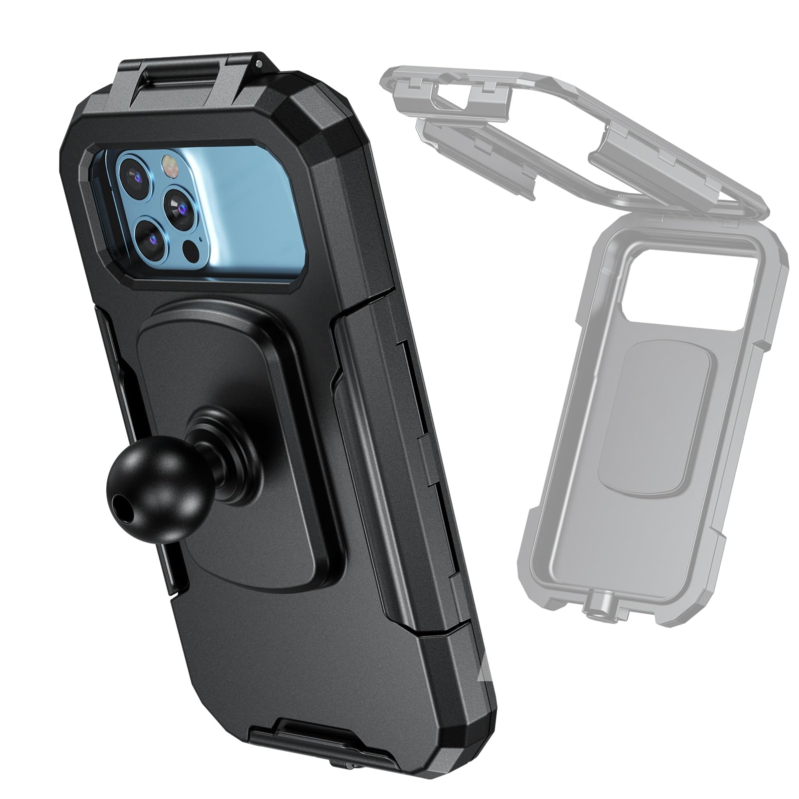 iMESTOU IP66 Support étanche pour Téléphone de Moto avec Tête Sphérique de 2,5 cm Convient pour Les Accessoires de Taille B, pour Téléphones de 5,5" à 6,8" avec Une épaisseur Max Épaisseur 11mm (L)