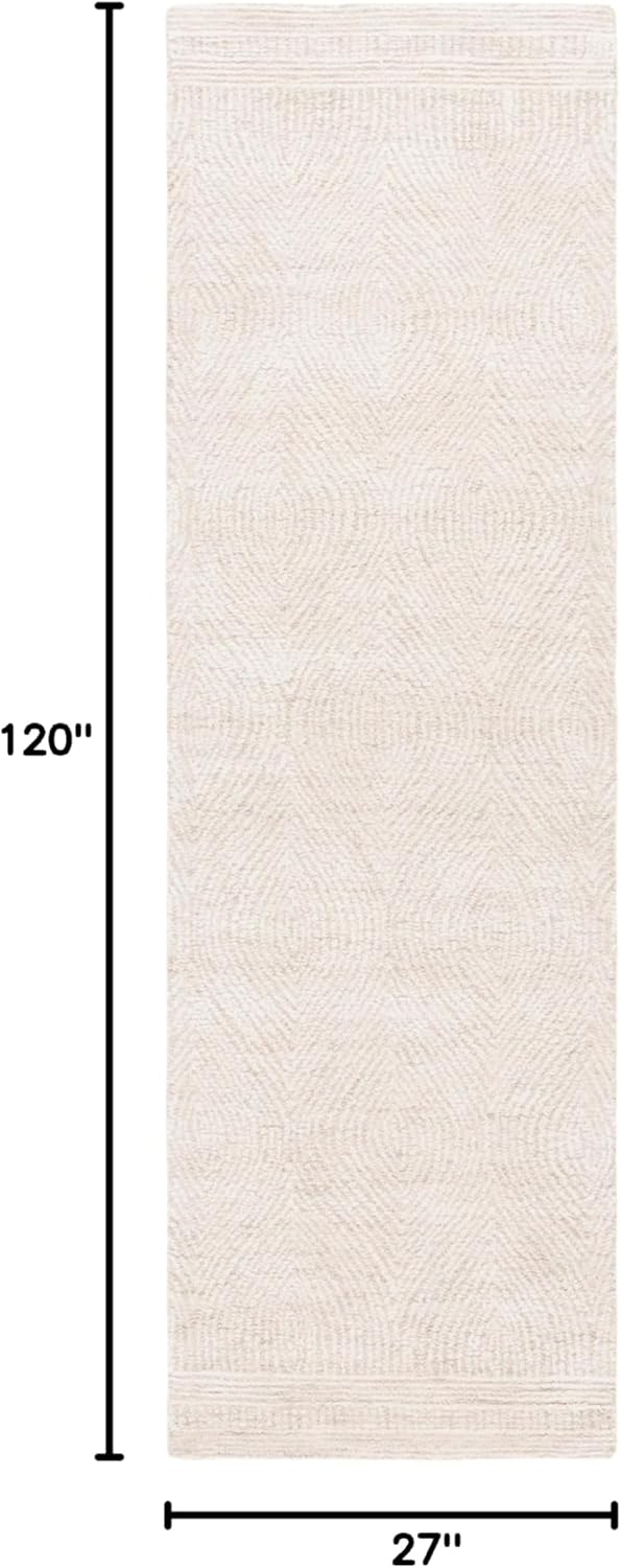 SAFAVIEH Abstract Collection Area Rug - 2'3" x 10' Runner, Ivory & Beige, Handmade Wool, Ideal for Living Room, Bedroom, Dining Space (ABT340A)