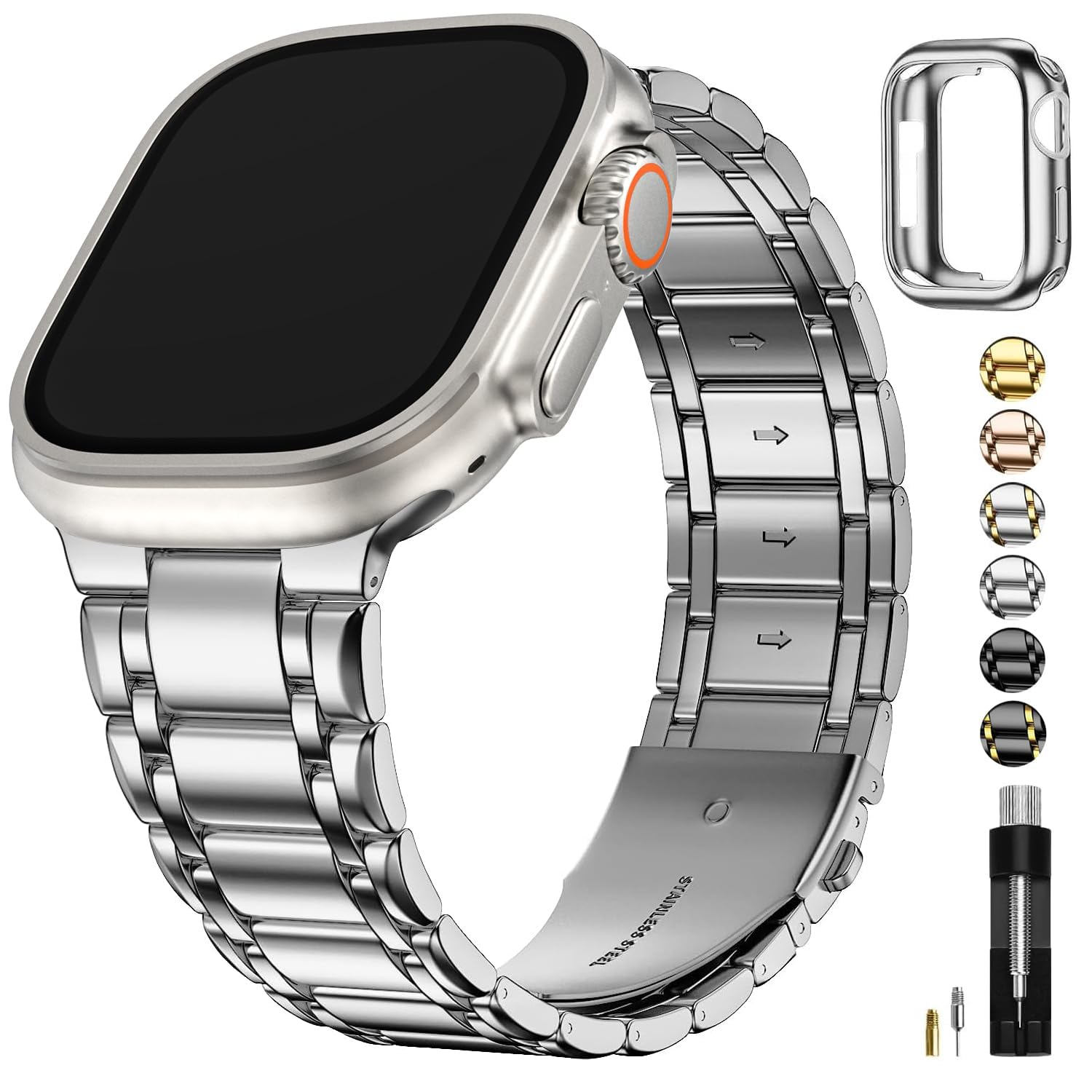 Fullmosa Bands Compatible with Apple Watch Band 49mm Ultra3 2 1, Stainless Steel iWatch Band with Case for Apple Watch, Silver