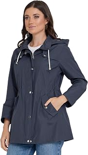 Steve Madden Women's Waterproof Rain Jacket with Hood - Lightweight Breathable Windbreaker Anorak, Plus Size XS-3X