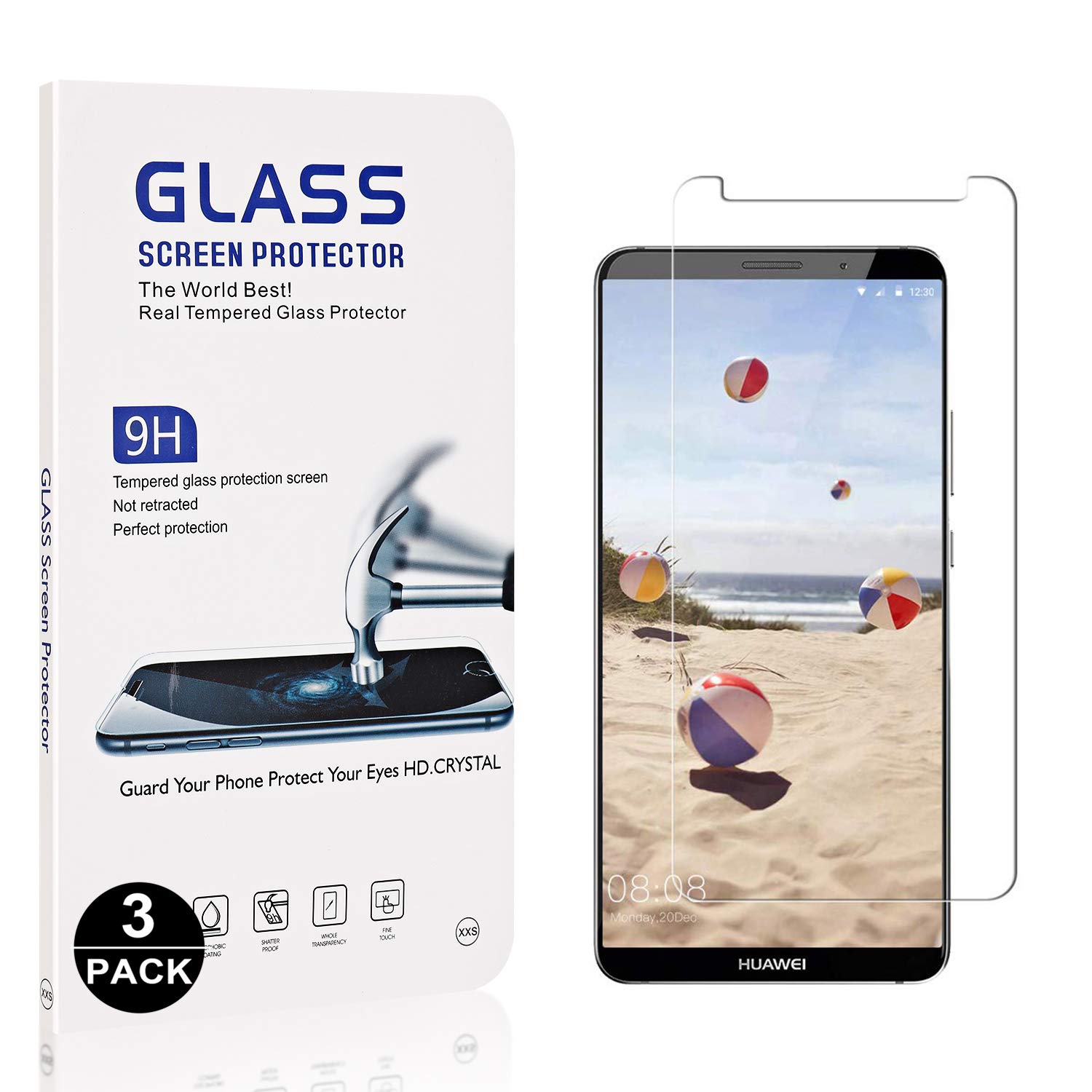Bear Village Huawei Mate 10 Pro Tempered Glass Screen Protector, Anti Scratches, 9H Hardness Screen Protector Film for Huawei Mate 10 Pro, 3 Pack