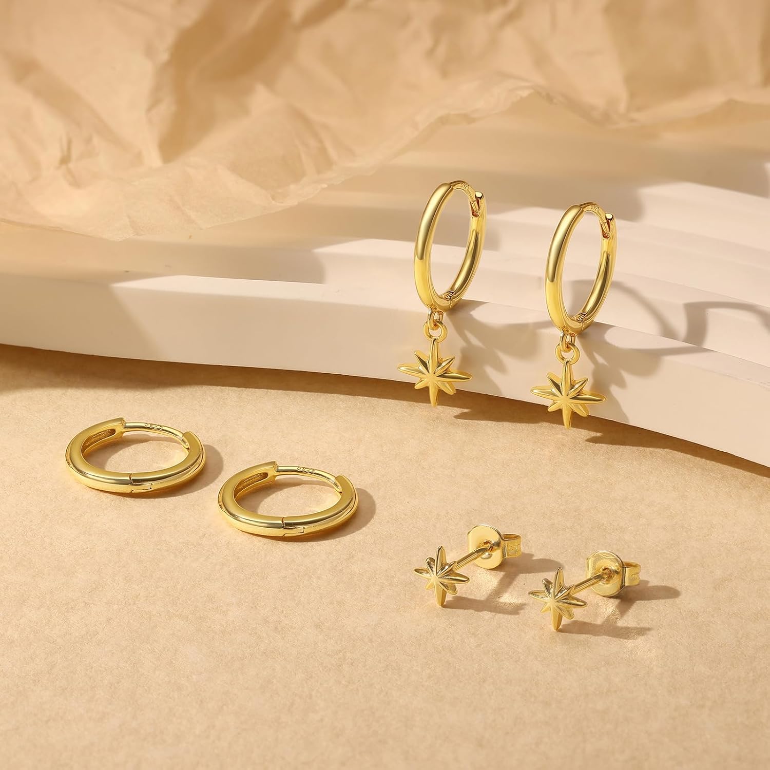 QUINBY Gold Earrings Dangle Set For Women,14k Dainty Earring Stacks Gold,Huggie Dangle Stacked Earrings Pack,Cartilage Earring Sets For Multiple Piercing,Gift For Women Mother'S Day Birthday - Image 5