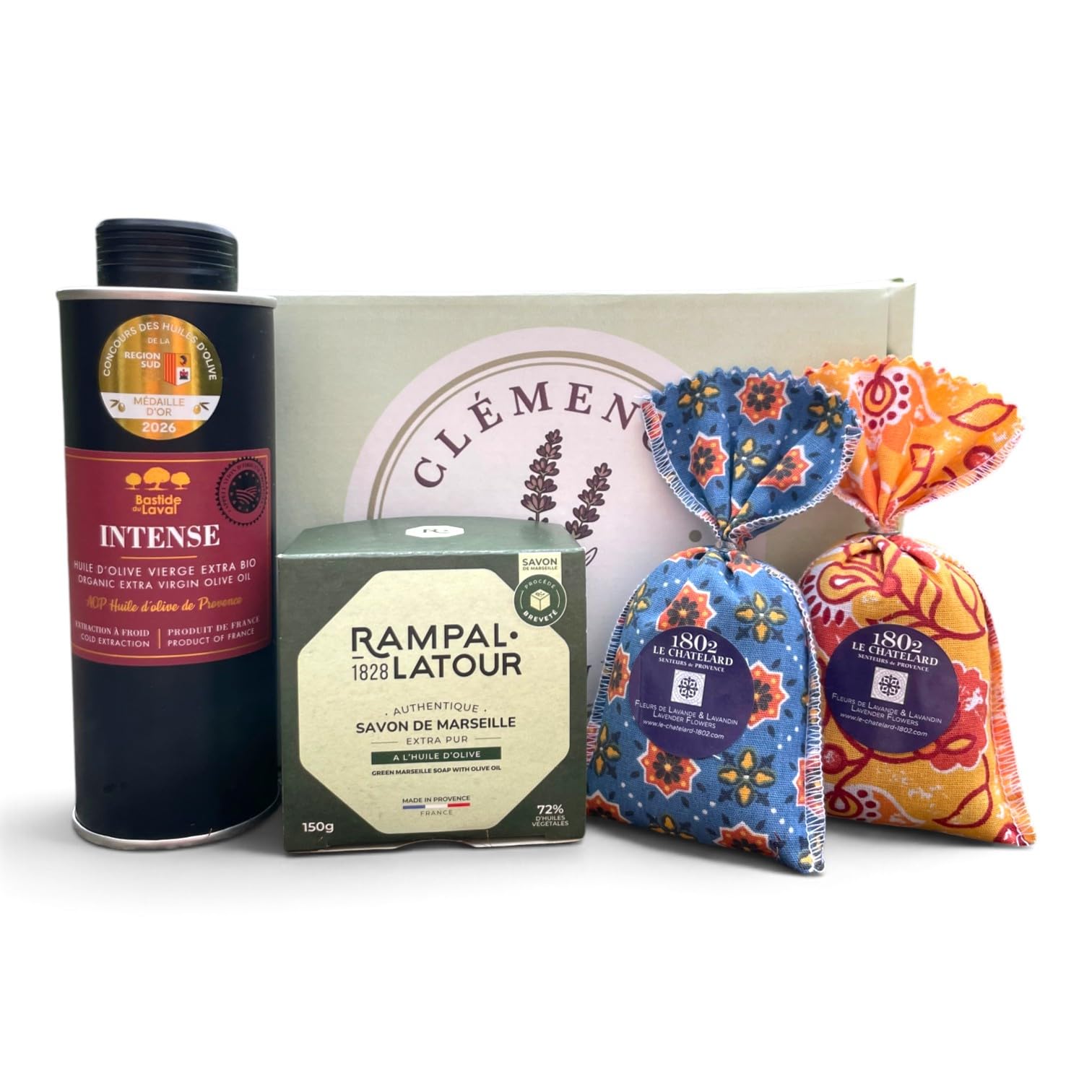 Clémence en Provence – Coffret Cadeau Découverte Provençal – Huile d'Olive AOP, Savon de Marseille, Lavande – Idée Cadeau Anniversaire, Cadeau de Bienvenue, Souvenir de Provence