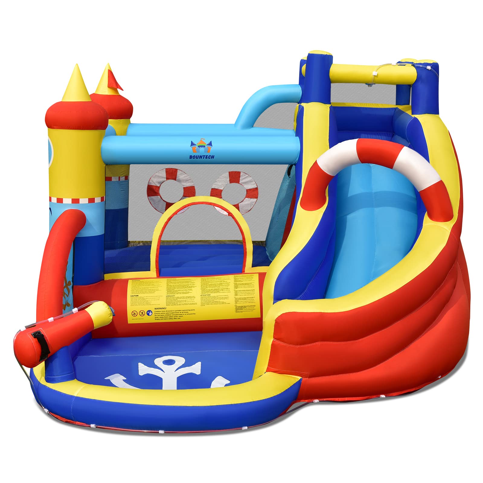 COSTWAY Aufblasbare Hüpfburg, 6-in-1 Wasserpark mit Rutsche, Planschbecken & Wasserkanone, Outdoor Bouncer Hüpfschloss Springburg für Kinder, Garten, 360 x 290 x 200 cm