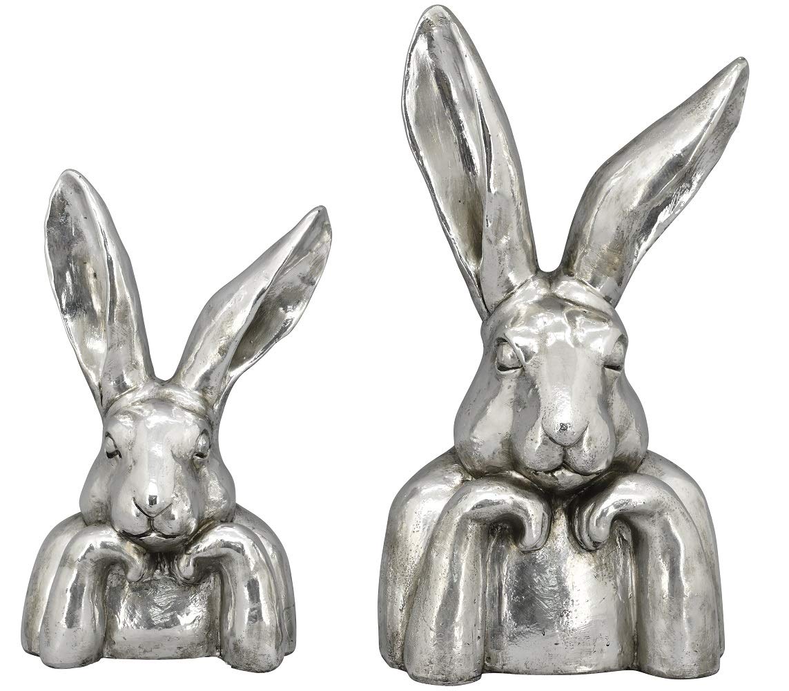 Exner putziger origineller Osterhase als Büste Hasenkopf als Osterdeko Keramik Silber antik glänzend (klein ca. 23 x 16,5 x 37 cm hoch)