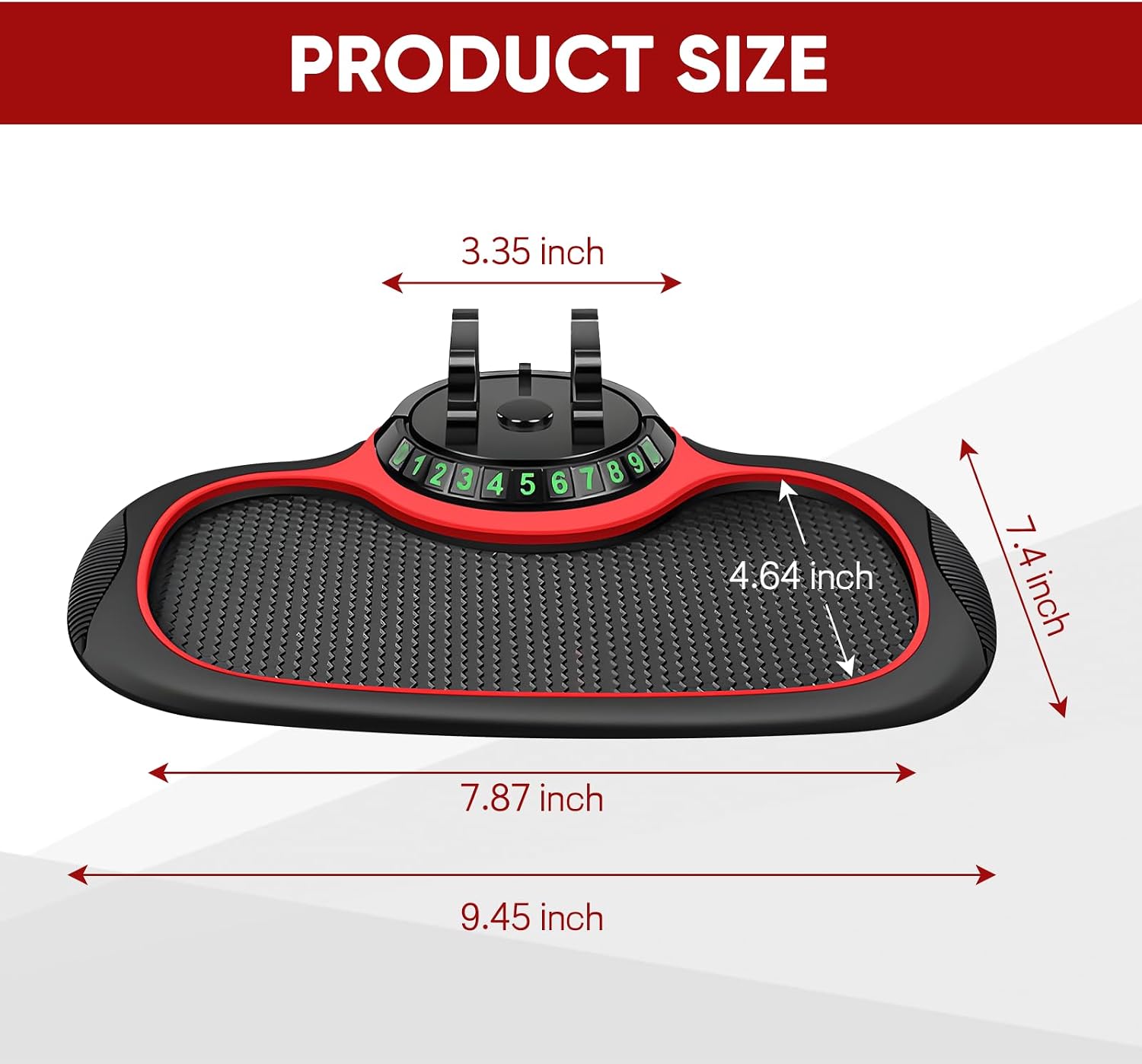 Wuyaoyao Multifunction Car Anti-Slip Mat Auto Phone Holder, PVC Car Dashboard Non-Slip Pad Phone Mount with Temporary Parking Number, Automotive Sticky Dash Pad for Phones, Keys, Gadgets (Black+Red) image 2