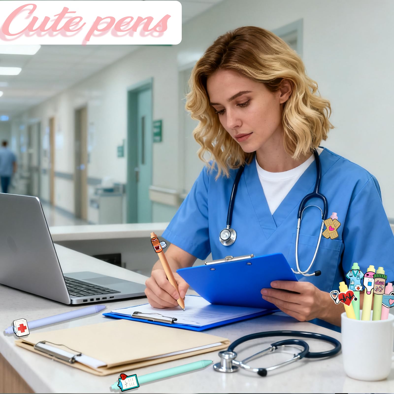 JIZHIYUAN Penne per infermiere con cuore, design a bottiglia di medicina, strumenti di scrittura versatili per CNA, RN, assistenti medici, studenti infermieristici, set di penne gel estetiche