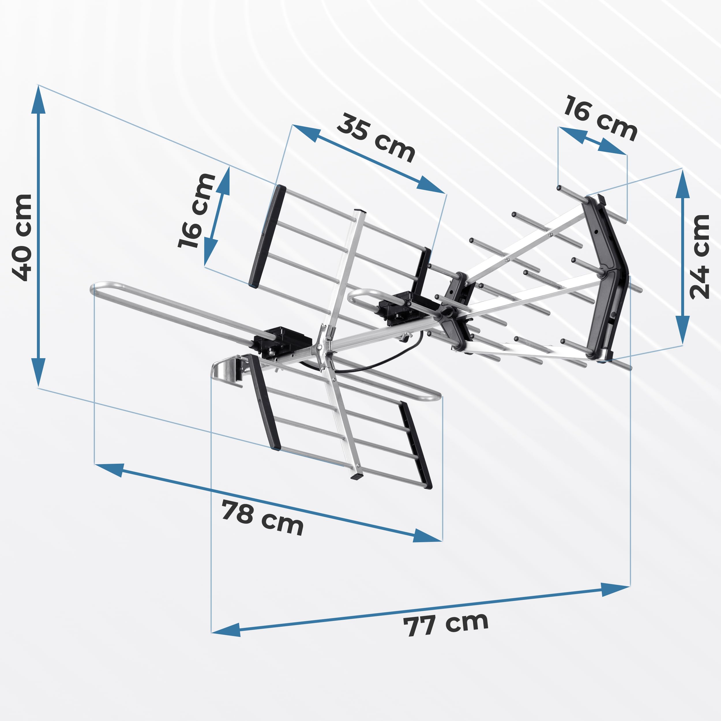 Berdsen DVBT2 Antenna con amplificatore interno 12 dB - Portata fino a 80 km - Antenna esterna esterna esterna - Filtro LTE - Full HD Ultra HD 4K