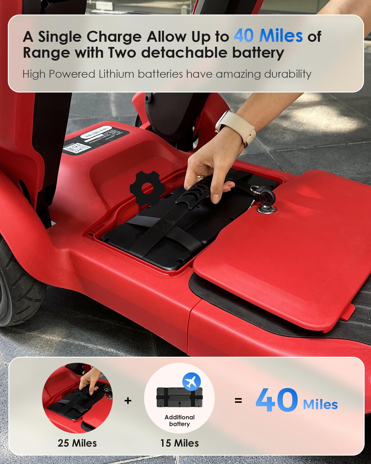 40 Miles Powered Folding Mobility Scooter S3, Two Detachable Battery Foldable Electric Scooter with AI Safety System for Seniors Adults, 265 lbs Load Capacity, 6 MPH Speed, All Terrain