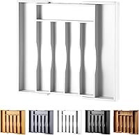 Vista 16 de Organizador de cajones extensible de acacia para cubiertos y utensilios, bandeja de cubiertos de madera de acacia ajustable en cajón para cubiertos