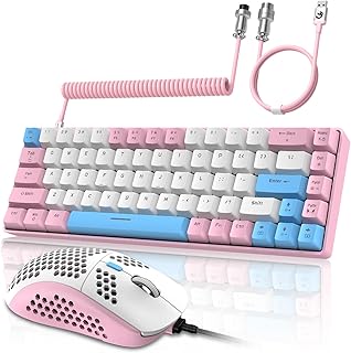 ZIYOU LANG RK-T8PR0 Wired 65% Mechanical Gaming Keyboard and Mouse Combo with RGB LED Backlit Anti-ghosting TKL Mini 68 Key Coiled C to A Cable Tactile Blue Switch for PS4 PS5 Xbox PC Mac Gamer(Pink)